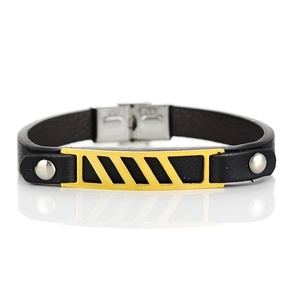 Bracciale da Uomo in Vera Pelle Alla Moda Con Piastra Metallica in Acciaio Inossidabile Geometrico Cavo Oro Argento Nero Gioielli