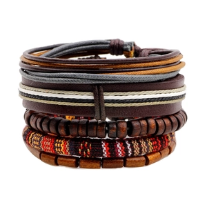 Handmade Braided Leather Bracelets With Wood Beads Ethnic Wax Rope Multi-Layer Bohemian Style Jewelry For Men Women