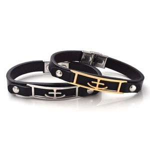 Ensemble de bracelets ancre en cuir avec plaques en acier inoxydable or et argent