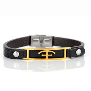 Bracelet Homme en Cuir Véritable à la Mode Avec Charme Nautique Style Ancre en Acier Inoxydable Plaque Or Bijoux Cadeau