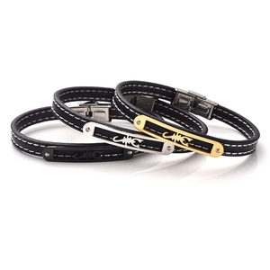 Three-piece leather bracelet set with stainless steel scorpion charms in gold, silver, black