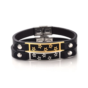 Bracciale classico in pelle a doppio strato con ciondolo a stella in acciaio