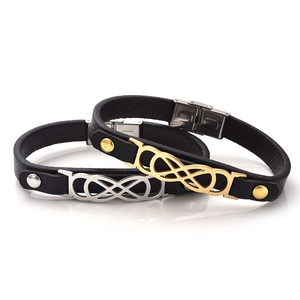 Classic leather bracelet with stainless steel infinity symbol and magnetic buckle