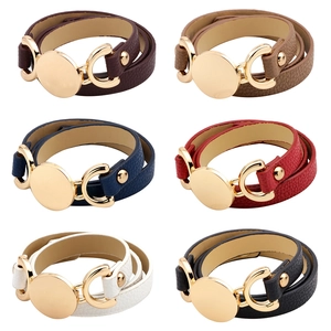 Women's Minimalist PU Leather Multi-layer Wrap Bracelet Creative Gold Metal Disc Alloy Fashion Wristband Jewelry Gift