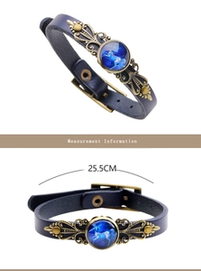 Bracelet rétro en cuir avec thème zodiaque et détails de mesure de 25,5 cm