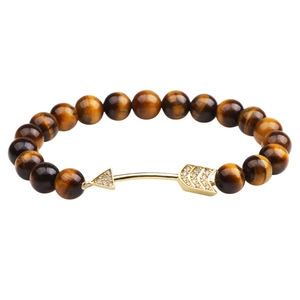 Bracelet Perlé Flèche en Cuivre Zirconia Pierre d'Oeil de Tigre Naturelle Pierre de Lave Fait à la Main Ajustable Bijoux Ethniques Bracelet Cadeau