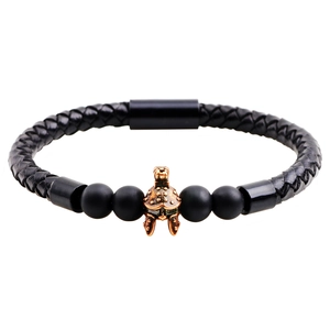 Römischer Ritterhelm Echtes Leder Geflochtenes Armband Für Herren Tigerauge Stein Zirkonia Legierung Anhänger Vintage Punk Schmuck