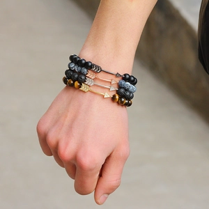 Bracelets de perles en onyx et œil de tigre avec breloques flèches pour femmes