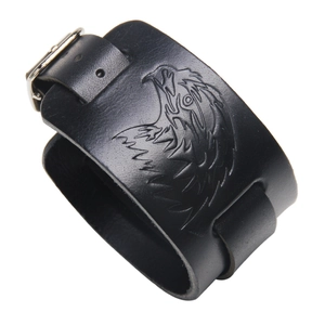 Vintage Wide Leather Bracelet Eagle Embossed Punk Rock Wristband For Men Women Adjustable Metal Buckle Fashion Jewelry Gift