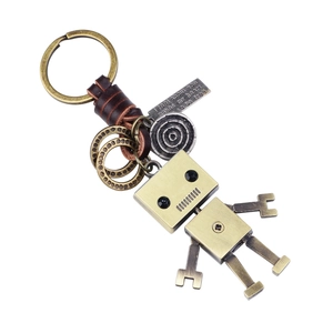Porte-clés robot rétro en alliage vintage et cuir véritable avec accents industriels