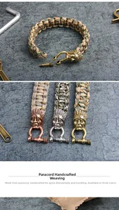 Detail of paraccord survival bracelet with native american metal buckle and woven texture