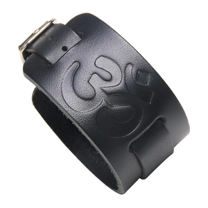 Bracelet Vintage en Cuir Véritable pour Homme Large avec Symbole Om Gaufré Punk Rock Boucle Réglable Bijoux Ethniques