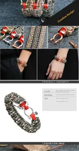Détail du bracelet tactique en paracorde avec perle de casque spartiate, 21,5 cm sur 1,8 cm