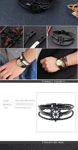 Macro detail of genuine leather multi-layer bracelet with 21.7cm anchor buckle closure