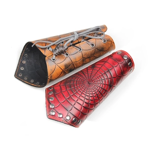 Retro rock punk leather wrist guard with spider web pattern and metal studs