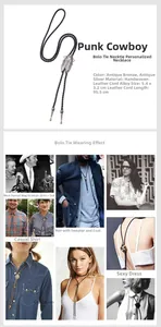 Detail eines Punk-Stil Zikade Bolo Tie mit Maßen 5.4x3.2cm und verschiedenen Tragebeispielen