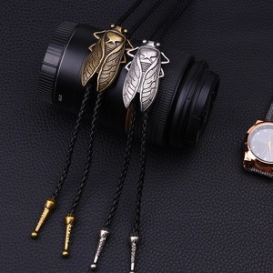Retro Insekten Zikade Anhänger Bolo Tie mit geflochtenem Seil für Herren, Bronze-Finish
