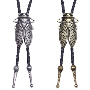 Vintage-Bolo-Tie-Set mit Zikaden-Anhängern in Bronze und Silber auf schwarzer Schnur