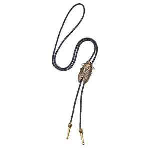 Vintage-Bolo-Tie mit Bronze-Zikade, schwarzer Kordel und gravierten Flügeldetails