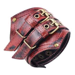 Vintage Punk Wide Leather Bracelet For Men Rock Retro Layered Cowhide Cuff Bangle With Alloy Buckle Adjustable Men's Jewelry