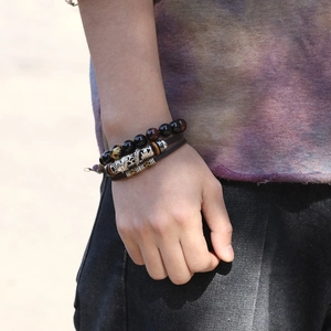 Retro ethnic braided leather bracelet set with metallic beast charm and dragon steel buckle