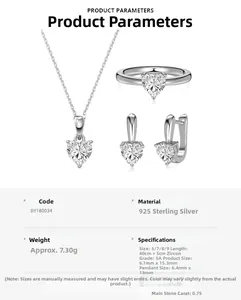 Specifiche dettagliate del set di gioielli in argento S925 con collana e anello in zircone