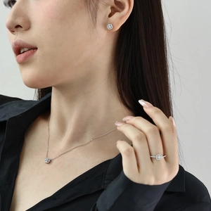 S925 sterling silver square halo jewelry set with necklace earrings and ring for weddings