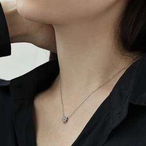 Elegant S925 sterling silver square pendant necklace with pavé diamonds on a female model