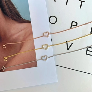 Three minimalist s925 silver hollow heart bracelets in gold, rose gold and silver finish