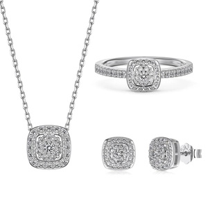 Luxurious S925 sterling silver square halo jewelry set with sparkling stones
