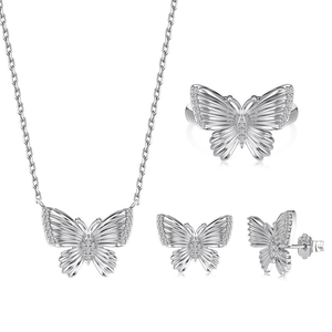 Elegant S925 sterling silver butterfly jewelry set with necklace ring and earrings