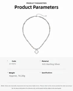 Macro detail of S925 sterling silver four-leaf clover pendant with zircon and crystal beads