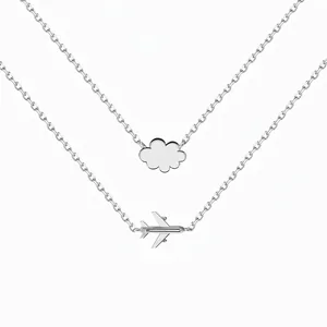 S925 Sterling Silver Double Layer Necklace For Women Elegant Cloud Airplane Pendant Clavicle Chain Minimalist Jewelry