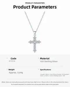 Detailed specs of S925 sterling silver cross necklace with 5A zircons and dimensions