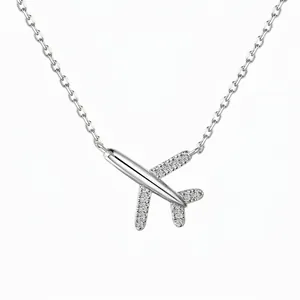 925 Sterling Silver Airplane Pendant Necklace For Women Dainty Zirconia Inlaid Aviation Jewelry Elegant Plane Neckwear Gift