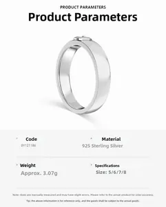 Detailed product specifications for S925 sterling silver minimalist ring with matte finish