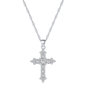 Elegant S925 sterling silver cross necklace with sparkling cubic zirconia on a fine chain
