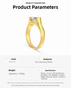 Detail specifications of S925 silver ring with 5x10mm marquise-cut 5A cubic zirconia