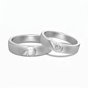 S925 Sterling Silver Couple Rings Heart Matching Design Brushed Matte Finish Zirconia Inlaid Minimalist Jewelry For Lovers