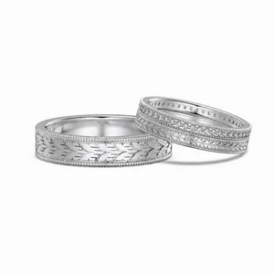 925 Sterling Silver Ring Set For Men Women Vintage Wheat Ear Carved Design Zirconia Inlaid Couple Ring Jewelry Gift
