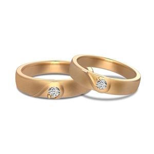 Pair of S925 sterling silver couple rings with rose gold finish and inlaid stones