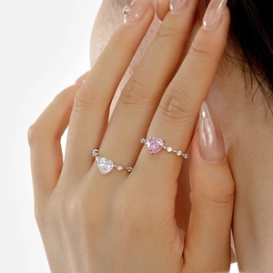 Elegant S925 sterling silver rings with pink and white heart-shaped cubic zirconia stones