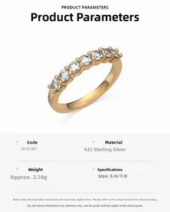 Detail view of 925 sterling silver gold ring with 7 round cubic zirconia stones