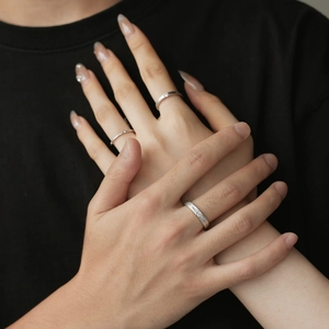 S925 sterling silver minimalist rings for couples featuring smooth textures and pavé details