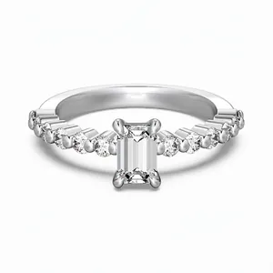 925 Sterling Silver Emerald Cut Zirconia Ring Elegant White Gold Plated Geometric Finger Ring Wedding Jewelry For Women