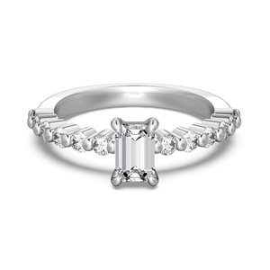 S925 sterling silver ring with emerald cut zircon and bead-set round side stones