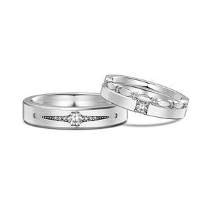 Minimalist S925 sterling silver couple rings with matte finish and sparkling diamonds
