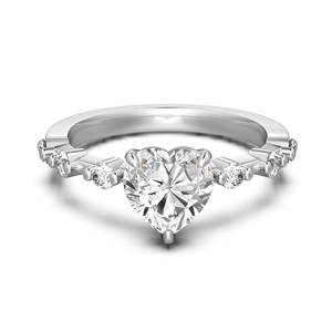 Elegant S925 sterling silver heart-shaped zircon engagement ring with side stones