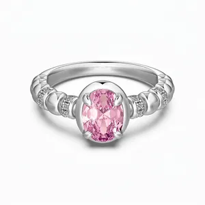 Elegant S925 Sterling Silver Ring Oval Ice Flower Cut Zirconia Inlaid Beaded Band Wedding Finger Ring Women Jewelry