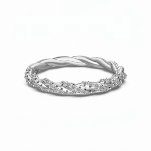 Bague Tressée en Argent Sterling 925 pour Femme Zirconia Incrusté Élégant Mode Commuting Bijoux de Main